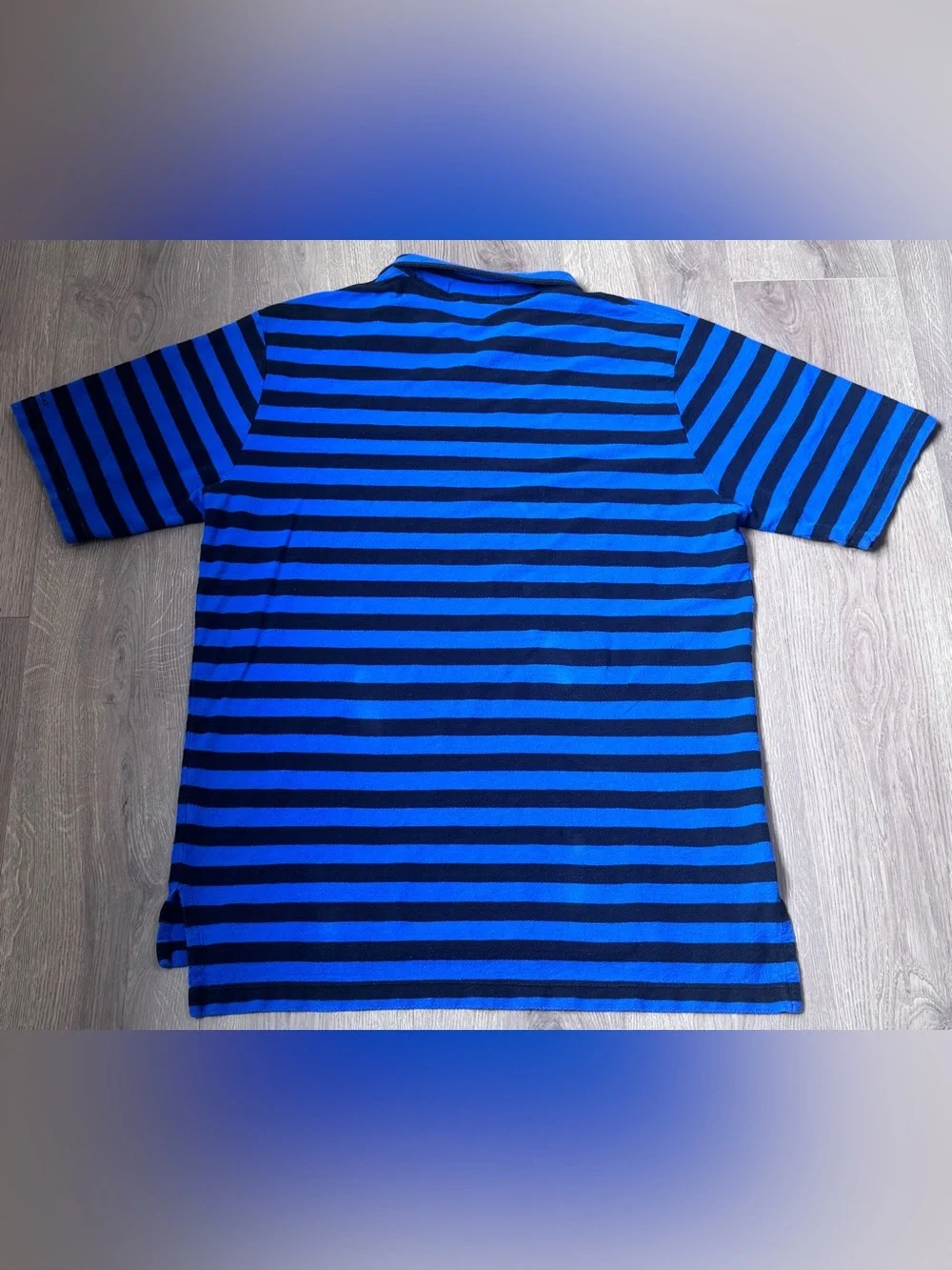 VTG Polo Golf Ralph Lauren Blue Black Striped Knit Polo Shirt Cotton Linen XL‎